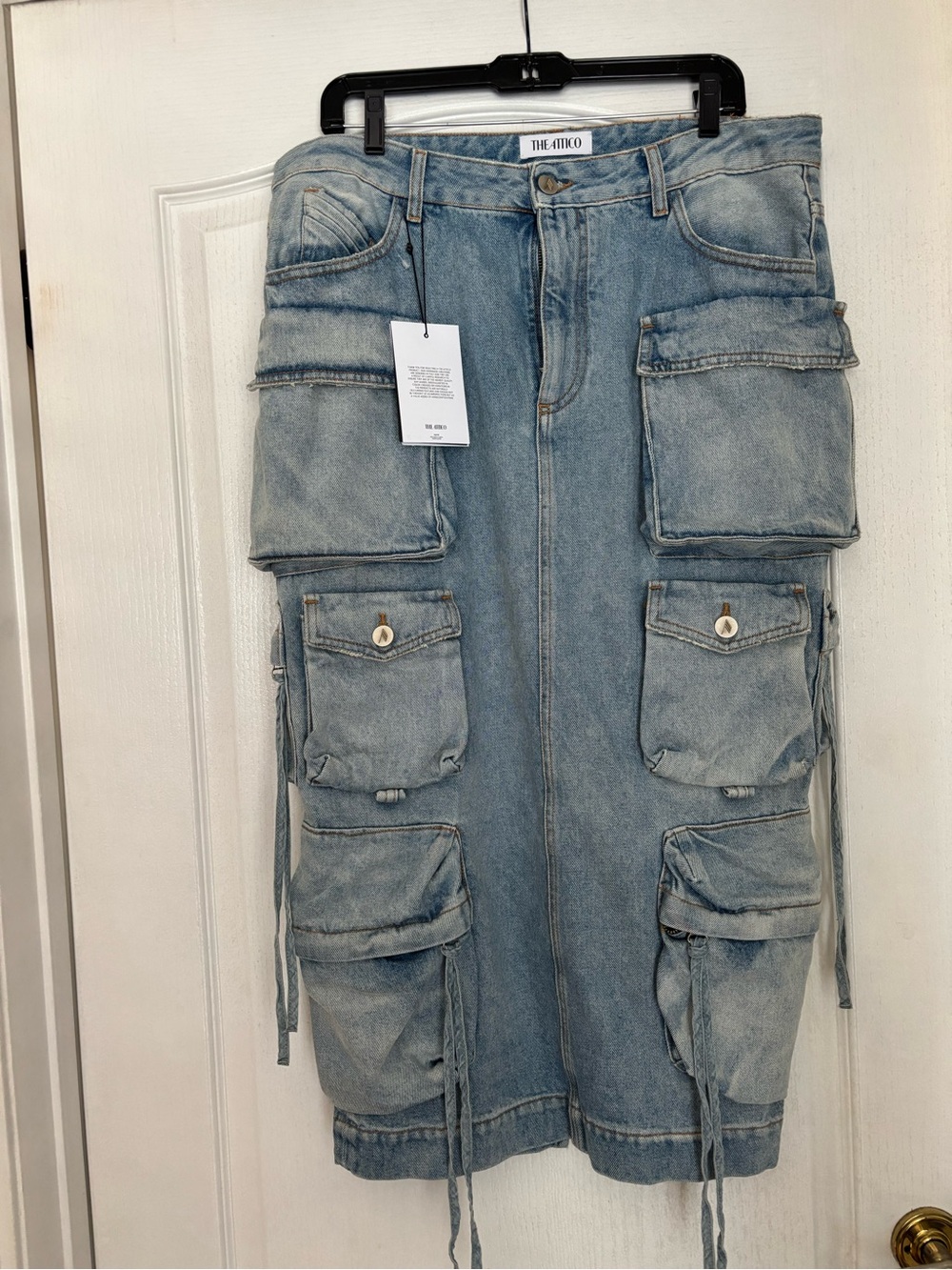 The Attico Light Wash Denim Skirt with Contrast Stitching